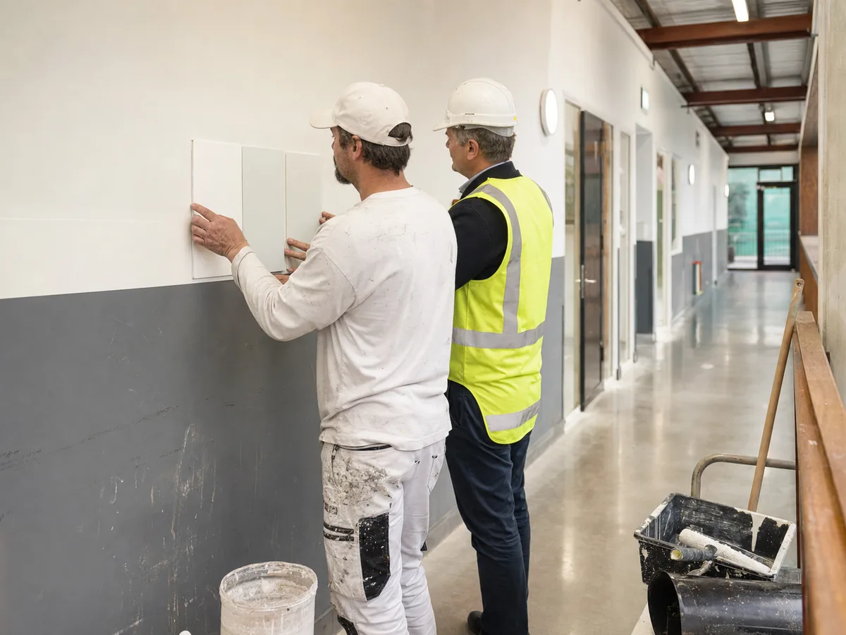 Commercial coating samples matched to a busy Auckland workspace