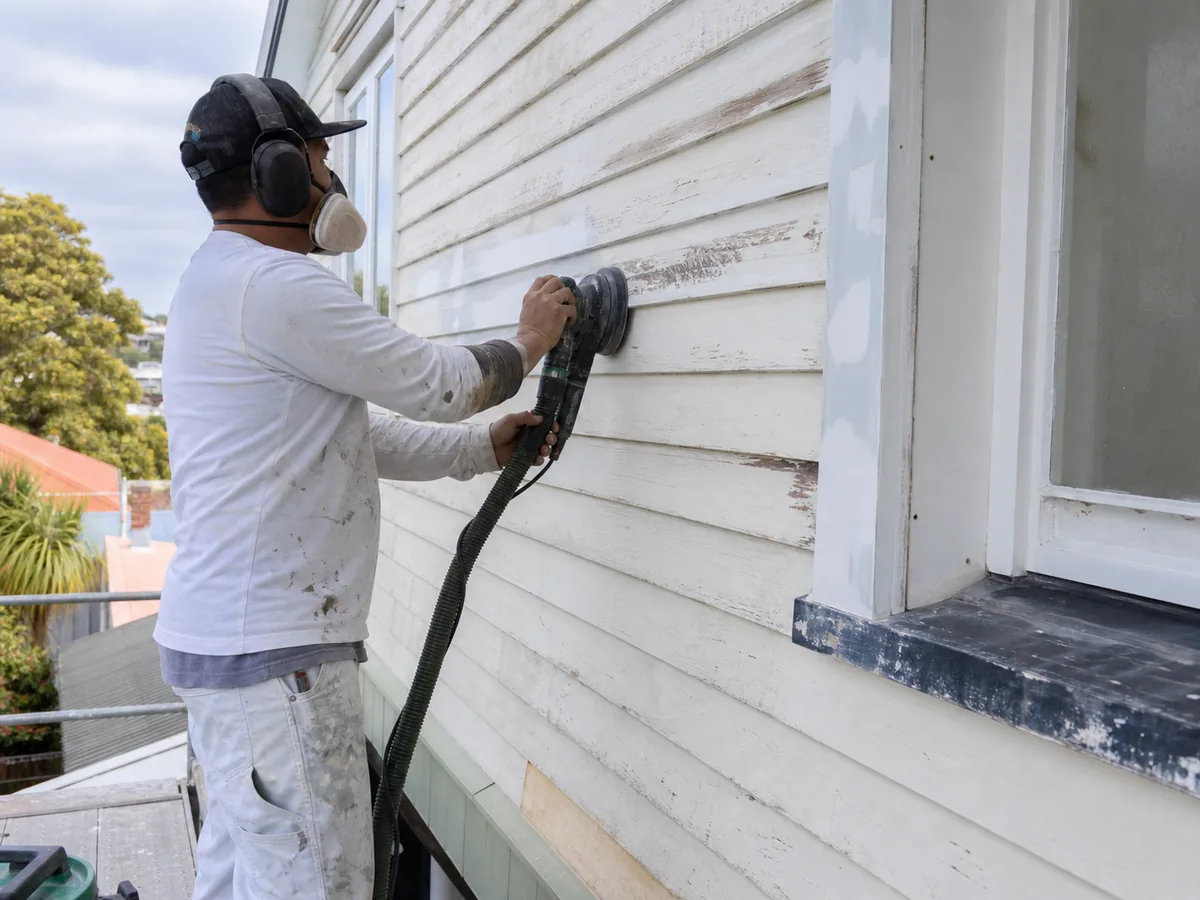 Careful sanding and preparation of Auckland weatherboards before painting