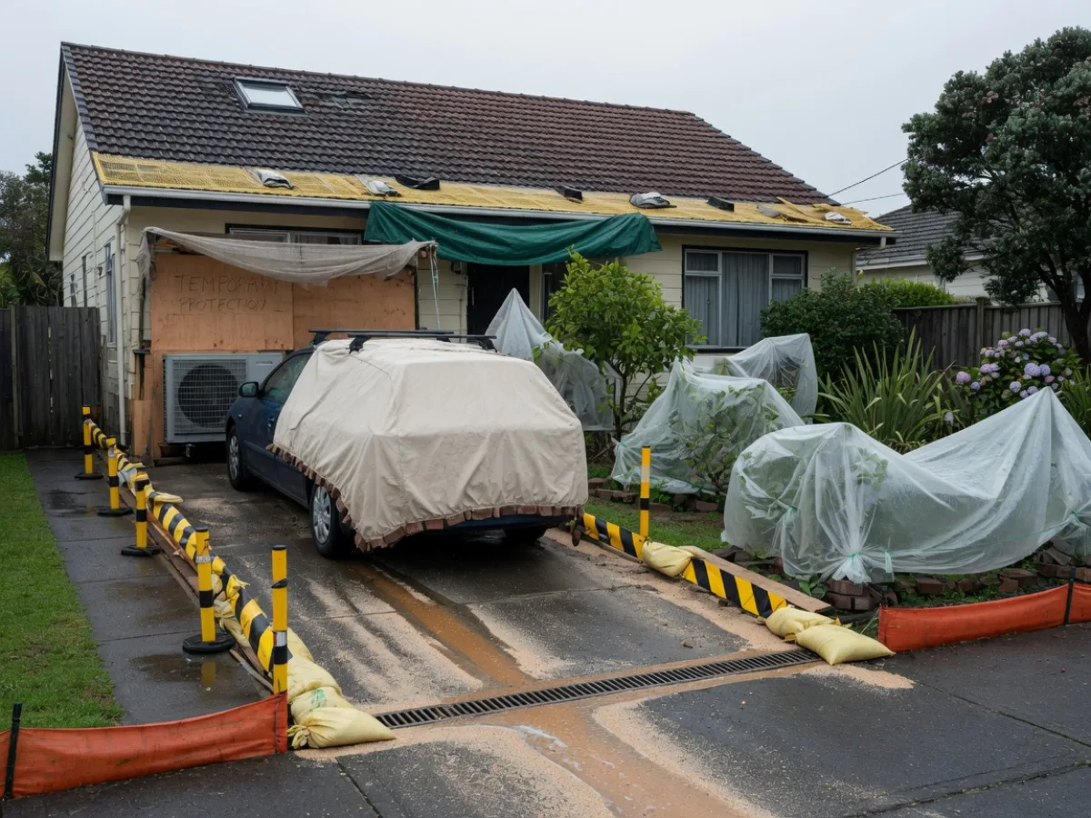 Protected driveway and garden during roof restoration programme, Tomar Contracting Auckland