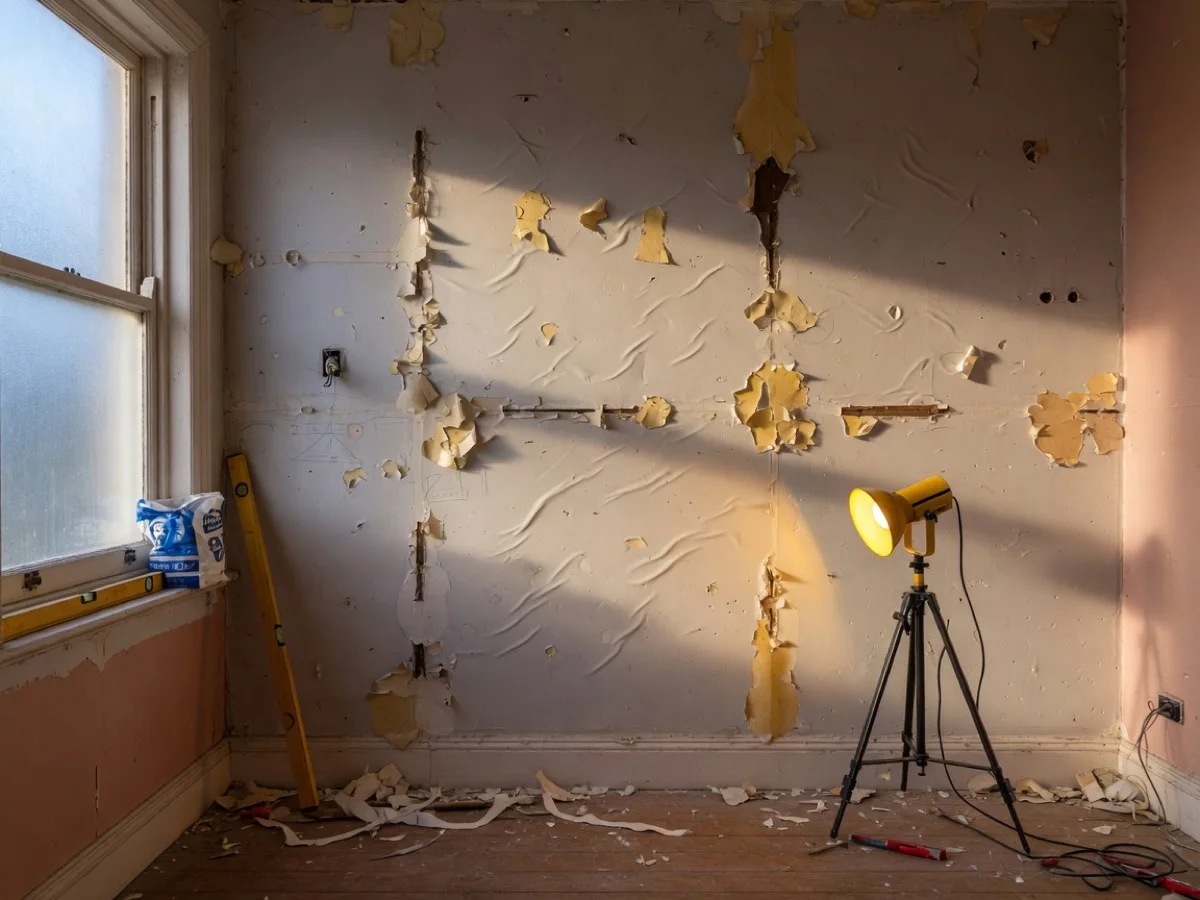 Using raking light to decide Level 5 finish after Auckland wallpaper removal, Tomar Contracting Auckland